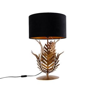Vintage stolná lampa zlatá so zamatovým odtieňom čierna 35 cm - Botanica vyobraziť