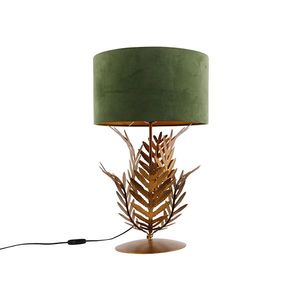 Vintage stolná lampa zlatá s velúrovým odtieňom zelenej 35 cm - Botanica vyobraziť