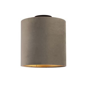 Stropná lampa s velúrovým tienidlom taupe so zlatom 25 cm - čierna Combi vyobraziť