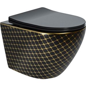 MEXEN - Lena Závesná WC misa vrátane sedátka s slow-slim, duroplast, čierna/zlatá vzor 30224079 vyobraziť