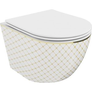 MEXEN - Lena Závesná WC misa vrátane sedátka s slow-slim, duroplast, biela/zlatý vzor 30224009 vyobraziť