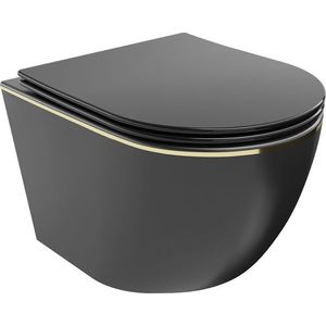 MEXEN - Lena Závesná WC misa vrátane sedátka s slow-slim, duroplast, čierna mat/zlatá linka 30224075 vyobraziť