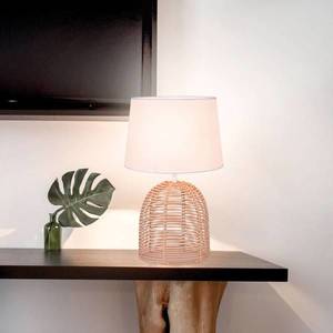 Viokef Stolná lampa Marion z ratanu a textilu, Ø 30 cm vyobraziť