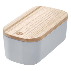 Sivý úložný box s vekom z dreva paulownia iDesign Eco, 9 x 18, 3 cm vyobraziť