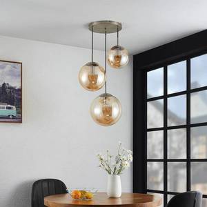 Lindby Lindby Teeja závesná lampa, 3 sklenené gule jantár vyobraziť