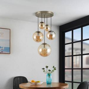 Lindby Lindby Teeja závesná lampa, 5 sklenené gule jantár vyobraziť