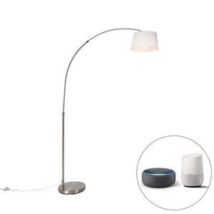 Inteligentná oceľová oblúková lampa s bielym látkovým tienidlom vrátane Wifi A60 - Arc Basic vyobraziť