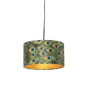 Závesná lampa s velúrovým tienidlom páv so zlatom 35 cm - Combi vyobraziť