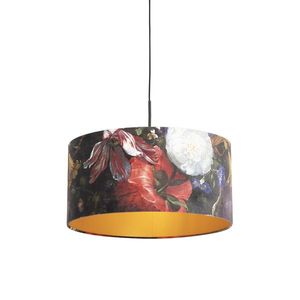 Závesná lampa s velúrovými odtieňmi kvetov so zlatom 50 cm - Combi vyobraziť