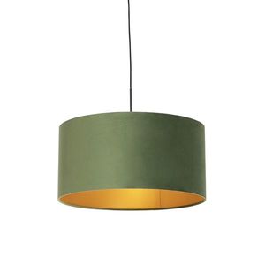 Závesné svietidlo s velúrovým odtieňom zelené so zlatou 50 cm - Combi vyobraziť