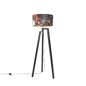 Stojací lampa statív čierna s tienidlom kvetinový vzor 50 cm - Puros vyobraziť