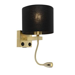 Nástenná lampa v štýle art deco zlatá s USB a čiernym tienidlom - Brescia vyobraziť