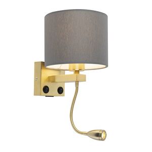Nástenná lampa v štýle art deco zlatá s USB a šedým tienidlom - Brescia vyobraziť