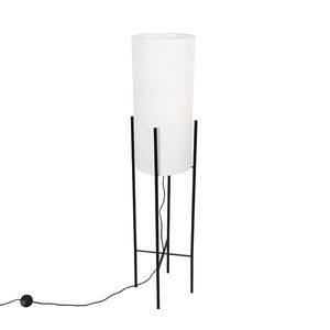 Dizajnová stojaca lampa čierna ľanová tienidlo biela - Rich vyobraziť