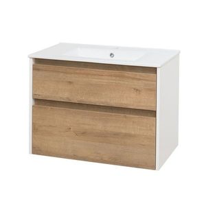 MEREO - Opto, kúpeľňová skrinka s keramickým umývadlom 81 cm, biela/dub Riviera CN931 vyobraziť