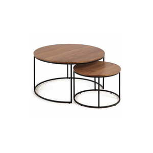 Hnedé okrúhle konferenčné stolíky v súprave 2 ks s doskou v dekore orechového dreva ø 80 cm Yona - Kave Home vyobraziť