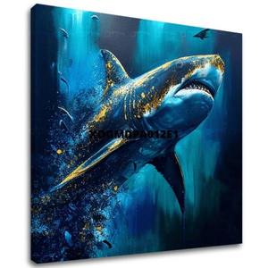 Dekoratívna maľba na plátne - PREMIUM ART - Shark Force in Dark Water vyobraziť