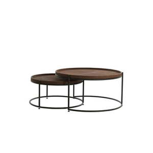 Hnedé kožené okrúhle konferenčné stolíky v súprave 2 ks ø 79 cm Jairo - Light & Living vyobraziť