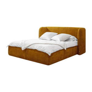 Okrovožltá čalúnená dvojlôžková posteľ s úložným priestorom s roštom 160x200 cm Louise – Bobochic Paris vyobraziť
