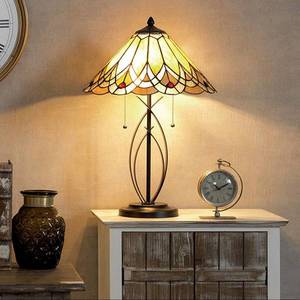 Clayre&Eef Stolná lampa 5186 s jantárovým skleneným tienidlom vyobraziť