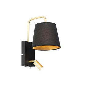 Moderné nástenné svietidlo čierno-zlaté s lampou na čítanie - Renier vyobraziť