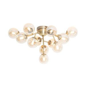 Moderné stropné svietidlo bronzové s jantárovým sklom 12 svetiel - Bianca vyobraziť