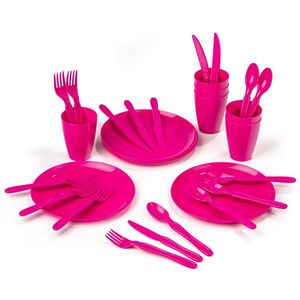 Sada plastového riadu Piknik, 31 ks, ružová vyobraziť