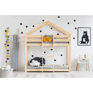 Domčeková poschodová detská posteľ z borovicového dreva 80x180 cm v prírodnej farbe Mila DMP – Adeko vyobraziť