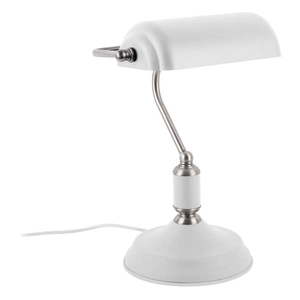 Biela stolová lampa s detailmi v striebornej farbe Leitmotiv Bank vyobraziť