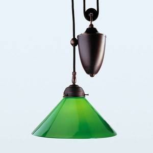 Berliner Messinglampen Závesná lampa Jonas antickej farby zelené tienidlo vyobraziť