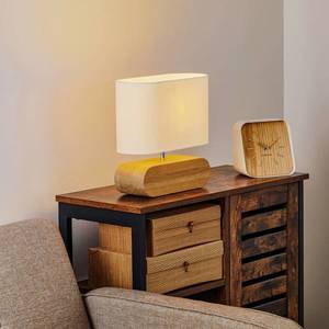 BRITOP Stolná lampa Cassy, dubové drevo, biele látkové vyobraziť