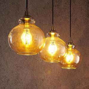 Lindby Lindby Tymoni sklenená závesná lampa jantár 3-pl. vyobraziť