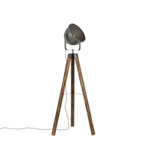 Priemyselná stojaca lampa statív oceľový s dreveným sklopným - Emado vyobraziť