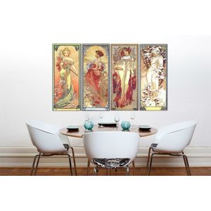 Obraz na plátne ŠTYRI ROČNÉ OBDOBIA 120x70 cm – Alfons Mucha (4 dielna reprodukcia 120x70 cm (4x30x70cm)) vyobraziť