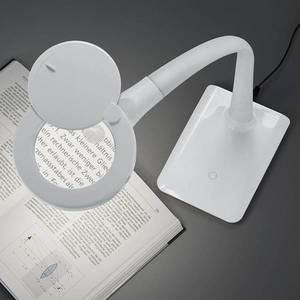 Trio Lighting S podstavcom – LED lampa s lupou Lupo v bielej vyobraziť