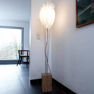 Domus Stojaca lampa Tulip, červený kábel, dub, biele vyobraziť