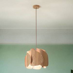Fabas Luce Závesná lampa Pevero jaseňové drevo zakrivený tvar vyobraziť
