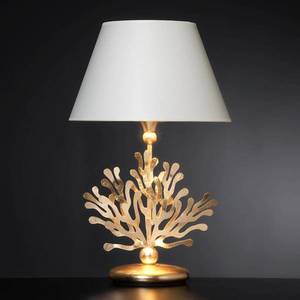 Ferro Luce Koralová textilná stolová lampa so zlatým listom vyobraziť