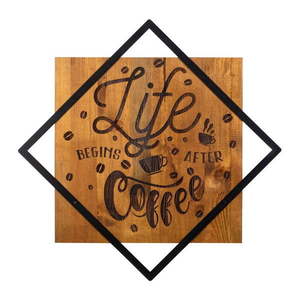 Dreveno-kovová nástenná dekorácia 54x54 cm Life Begins After Coffee - Wallity vyobraziť