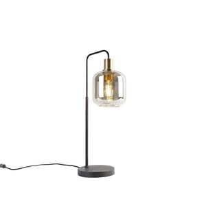 Dizajnová stolná lampa čierna so zlatom a dymovým sklom - Zuzanna vyobraziť