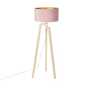 Stojatá lampa statívové drevo s ružovým zamatovým odtieňom 50 cm - Puros vyobraziť
