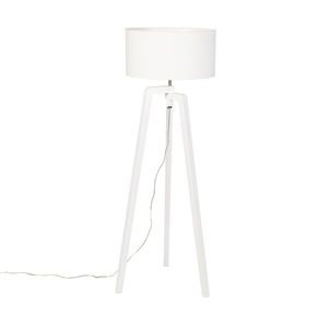 Stojací lampa statív biele drevo s bielym tienidlom 50 cm - Puros vyobraziť