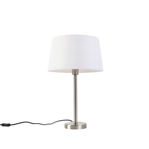Moderná stolová lampa oceľová s bielym tienidlom 32 cm - Simplo vyobraziť