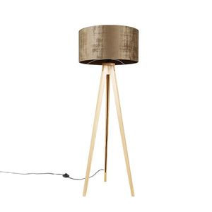 Stojacia lampa drevená s látkovým tienidlom hnedá 50 cm - Tripod Classic vyobraziť