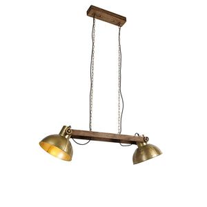 Priemyselná závesná lampa zlatá 2-svetlá s drevom - Mango vyobraziť