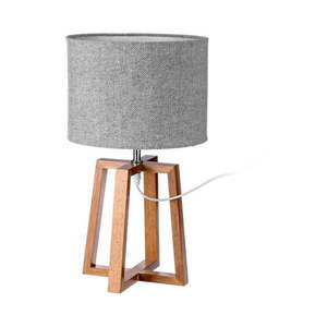 Sivo-hnedá stolová lampa z masívneho dreva s textilným tienidlom (výška 44 cm) – Casa Selección vyobraziť