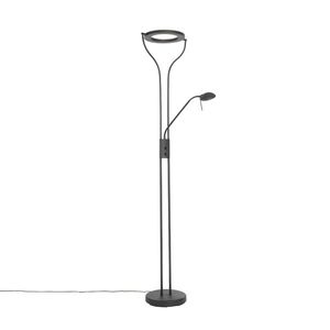 Moderná stojaca lampa čierna s čítacím ramenom vrátane LED a stmievača - Divo vyobraziť