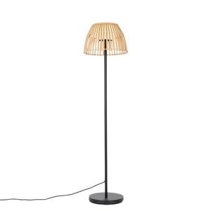 Vidiecka stojaca lampa čierna s bambusom vrátane LED - Kaiser vyobraziť