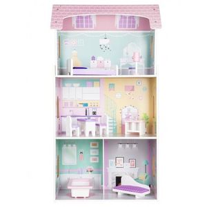 Drevený domček pre bábiky ružový vyobraziť