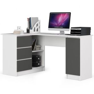 Rohový písací stôl B20 155 cm ľavý biely/šedý vyobraziť